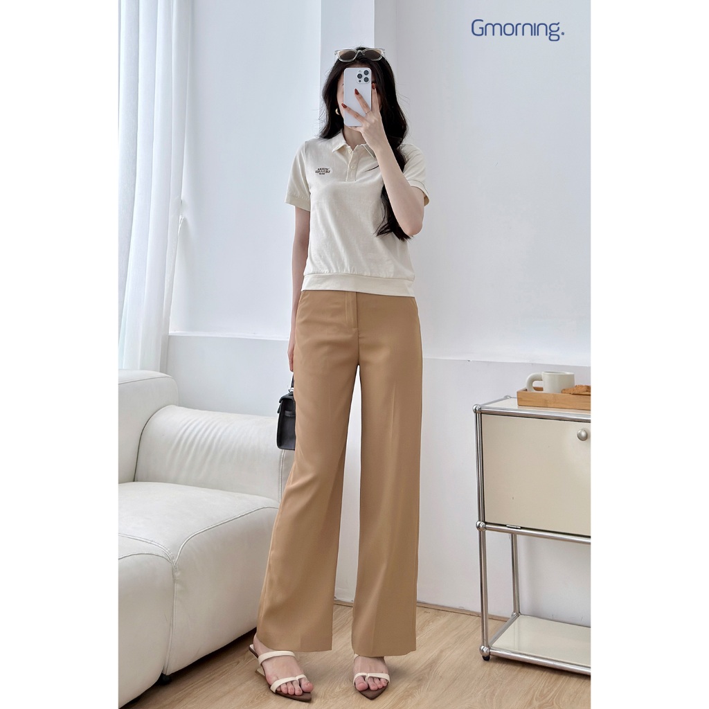 Áo Polo Nữ GUMAC Form Suông Regular Cách Điệu Thêu Chữ Cơ Bản Trẻ Trung YAPF10055