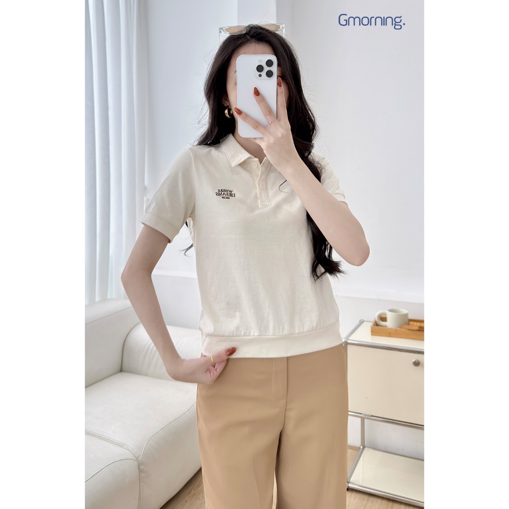 Áo Polo Nữ GUMAC Form Suông Regular Cách Điệu Thêu Chữ Cơ Bản Trẻ Trung YAPF10055