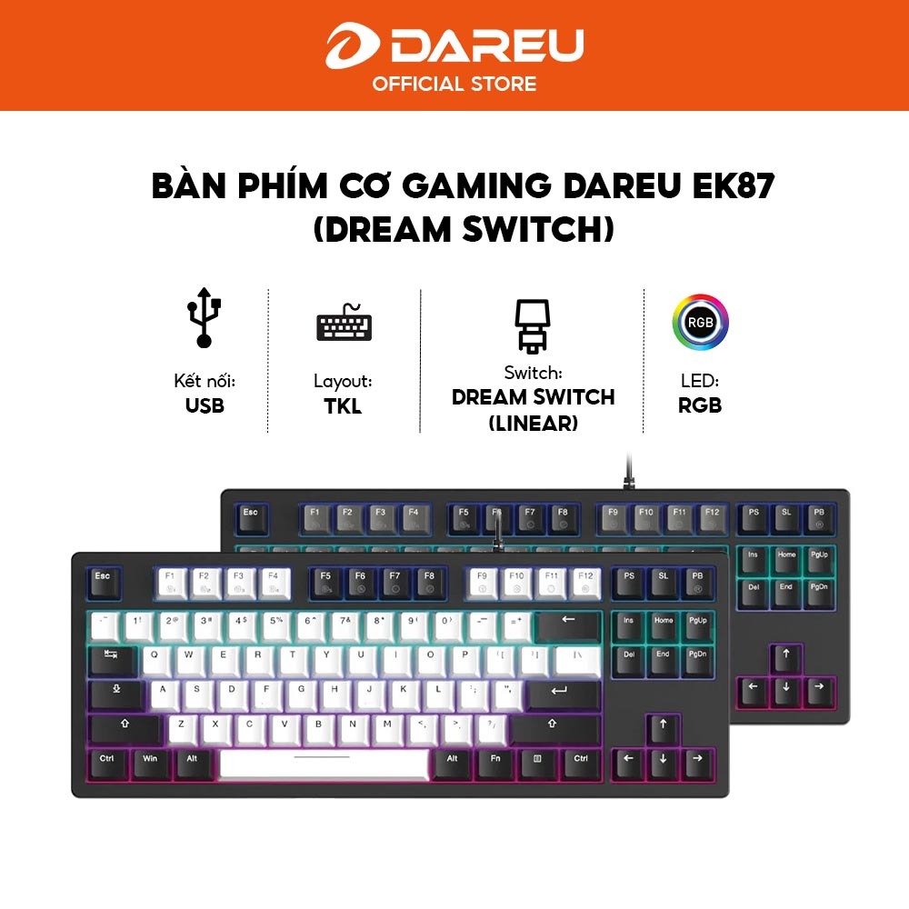 Bàn phím cơ DAREU EK87 v2 Gray-Black - Dream Switch - Layout TKL 87 ...