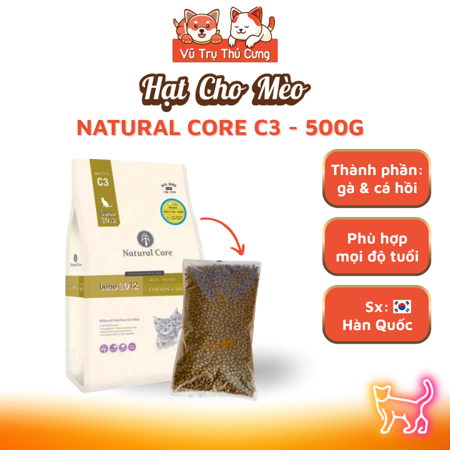 Hạt Cho Mèo Mọi Độ Tuổi Natural Core Bene C3 - 500g