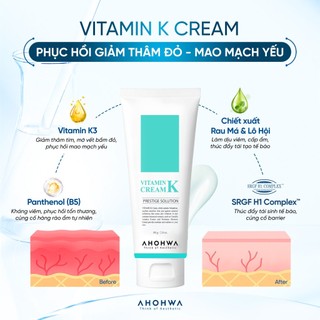 Ahohwa - Vitamin K Cream - Kem phục hồi da mỏng đỏ, giãn mao mạch, nhiễm Cortiocid - 12g