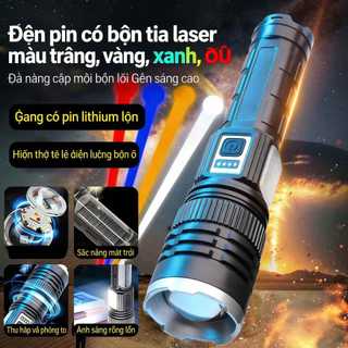 Đèn pin sạc năng lượng mặt trời, ánh sáng mạnh với zoom, hiển thị mức pin và đèn bên đa chức năng