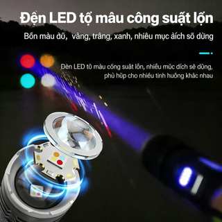 Đèn pin sạc năng lượng mặt trời, ánh sáng mạnh với zoom, hiển thị mức pin và đèn bên đa chức năng