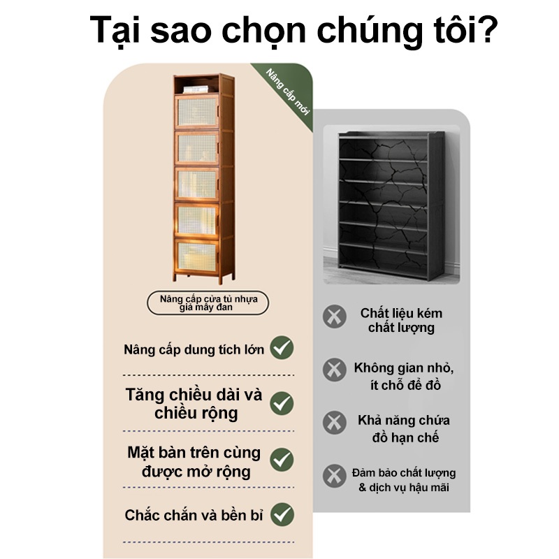 Tủ Trang Trí Kệ Sách Tre Đa Năng Để Phòng Khách Đựng Đồ Linh Tinh Gỗ Lắp Ghép 2/3/5/6Tầng