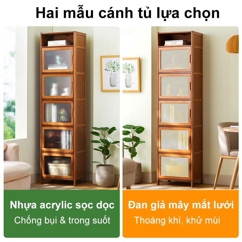Tủ Trang Trí Kệ Sách Tre Đa Năng Để Phòng Khách Đựng Đồ Linh Tinh Gỗ Lắp Ghép 2/3/5/6Tầng