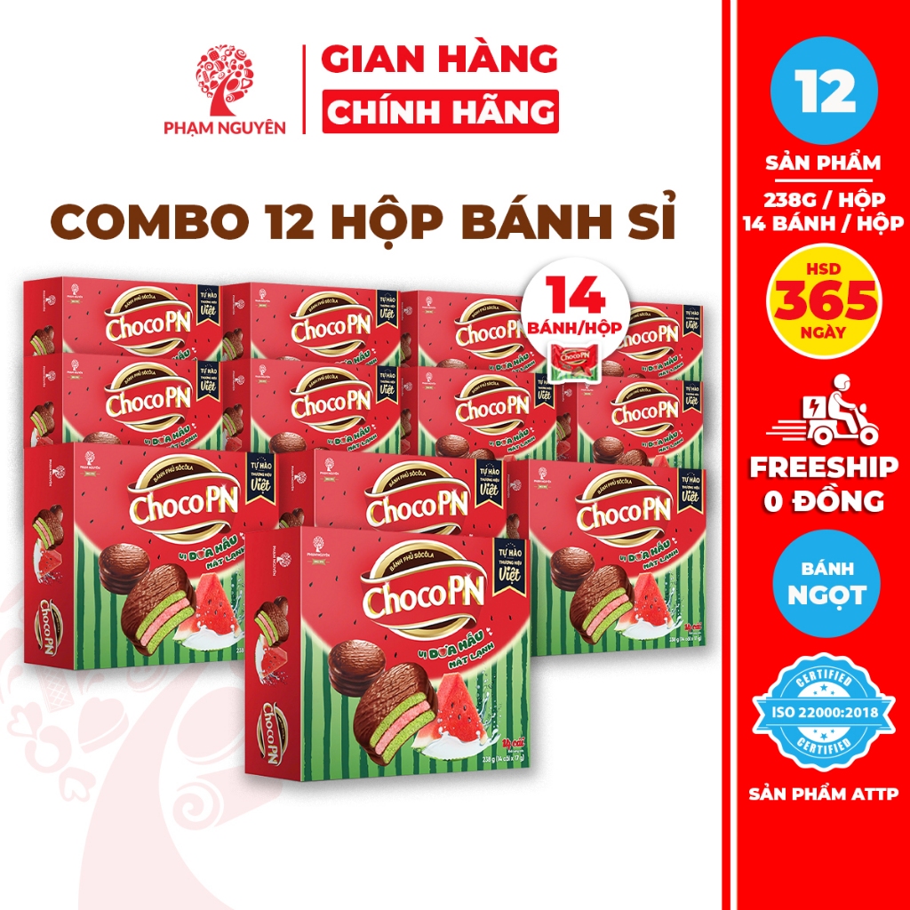 [BÁNH KẸO SỈ] Combo 12 Hộp Bánh phủ Socola Choco PN Phạm Nguyên Dưa Hấu ...