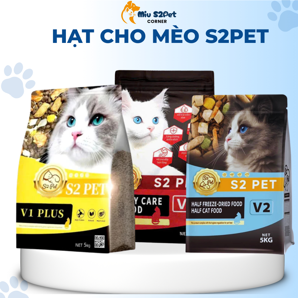 [ TÚI 5KG ] Hạt Cho Mèo S2Pet V1 Plus V2 V3 - Thức Ăn Khô Siêu Topping, Đạm 32%