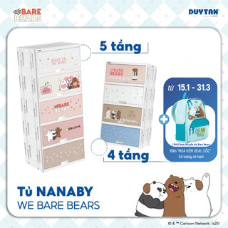 [BST We Bare Bears] Tủ nhựa Nanaby 4 5 Ngăn, DUY TÂN, Nhựa PP, Cửa Trượt Ẩn, Họa Tiết Gấu Dễ Thương