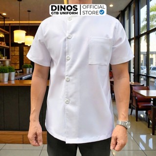 Áo Bếp Nhà Hàng DINOS GTB Cao Cấp – Màu Trắng, Ngắn Tay Gọn Gàng Cho Nam Nữ