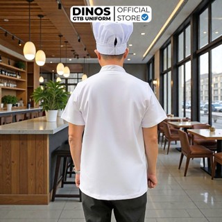 Áo Bếp Nhà Hàng DINOS GTB Cao Cấp – Màu Trắng, Ngắn Tay Gọn Gàng Cho Nam Nữ