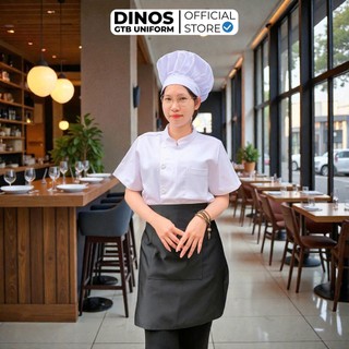 Áo Bếp Nhà Hàng DINOS GTB Cao Cấp – Màu Trắng, Ngắn Tay Gọn Gàng Cho Nam Nữ