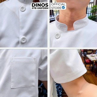 Áo Bếp Nhà Hàng DINOS GTB Cao Cấp – Màu Trắng, Ngắn Tay Gọn Gàng Cho Nam Nữ