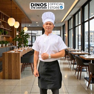 Áo Bếp Nhà Hàng DINOS GTB Cao Cấp – Màu Trắng, Ngắn Tay Gọn Gàng Cho Nam Nữ
