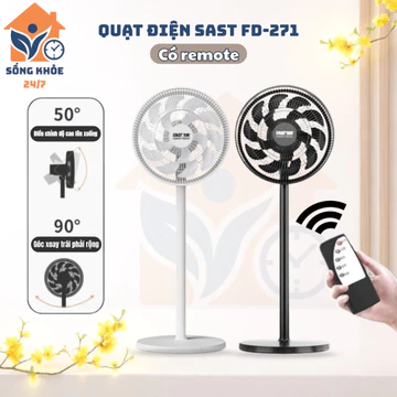 Quạt điện đứng SAST FD-271 có điều khiển từ xa, quạt cây có remote gió mạnh độ ồn thấp