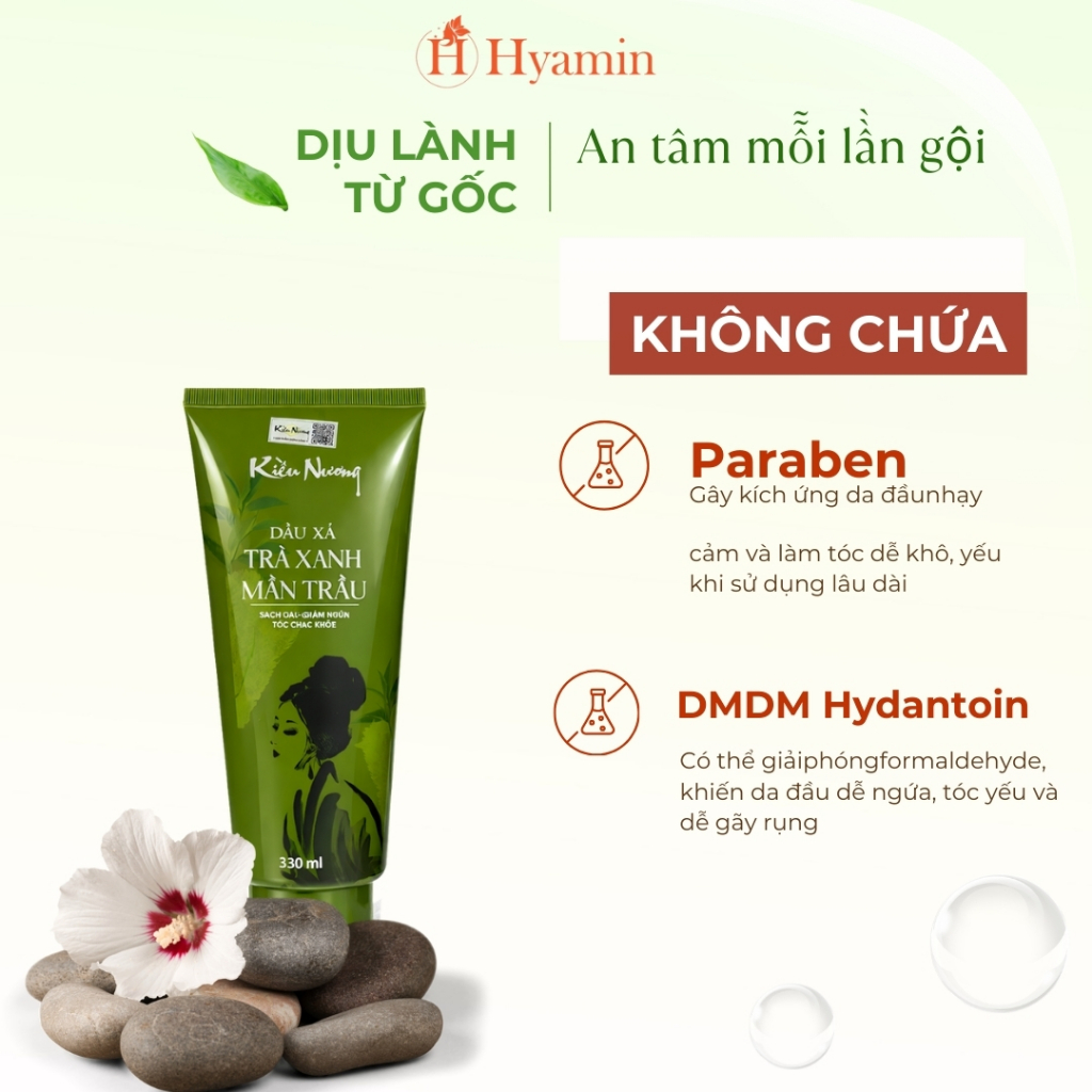 Bộ Dầu Gội Xả Sạch Gàu Kiều Nương, hương trà xanh, mần trầu dưỡng tóc, giảm ngứa, chắc khỏe