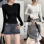 Áo Nỉ Giữ Nhiệt Nữ Cổ Tròn Co Giãn 4 Chiều Ôm Boddy Tôn Dáng Áo Nỉ Giữ Nhiệt Thu Đông Trắng Đen Dễ Phối