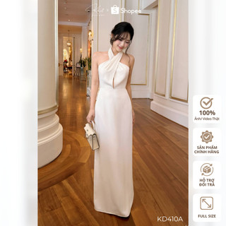 Đầm tiệc Khiết Style form dài tone trắng kem sang trọng, thiết kế cổ yếm cut-out giọt nước quyến rũ KD410A