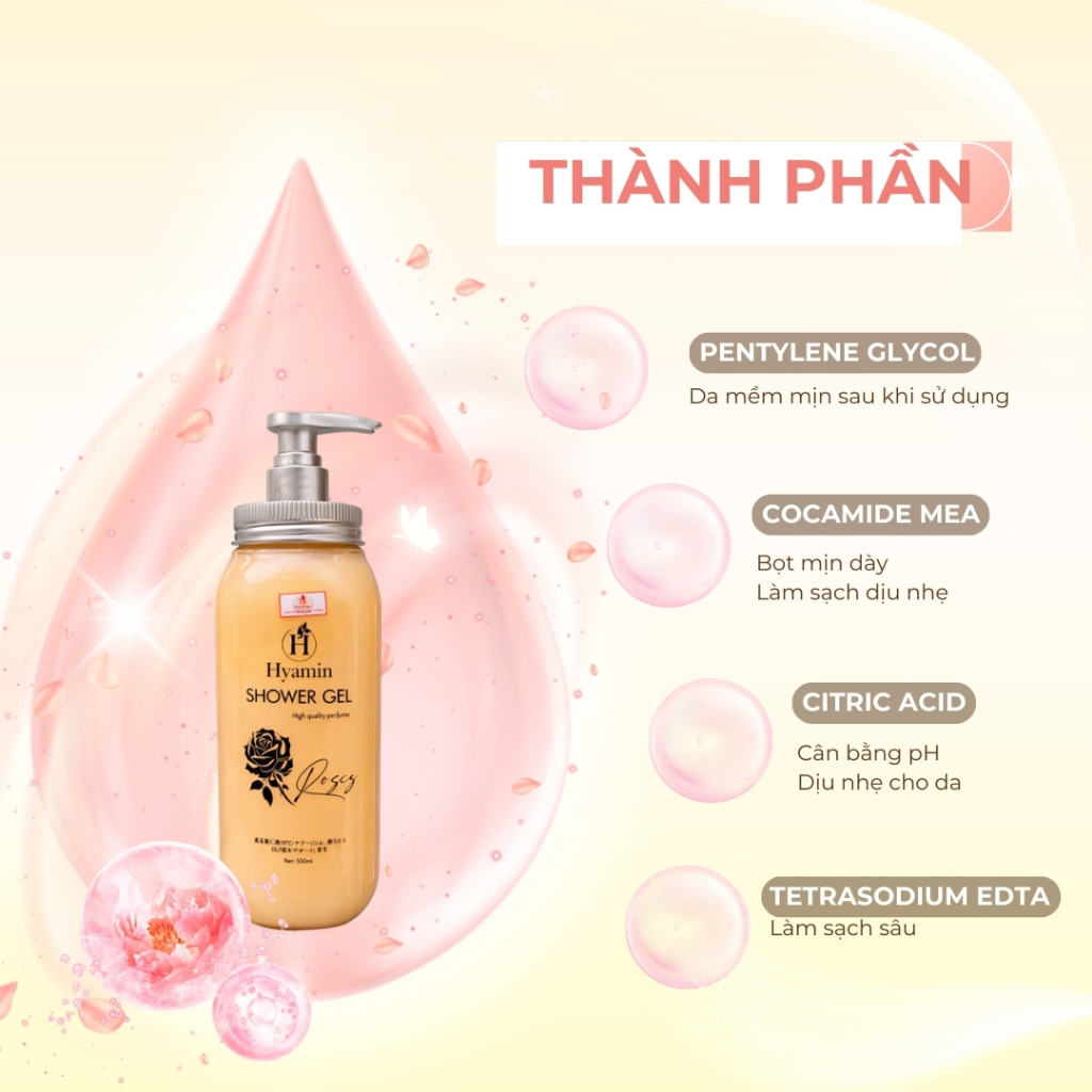 Sữa Tắm Trắng Da Hương Nước Hoa Hyamin 886ml – Collagen, Vitamin E & B5, Da Mềm Mịn, Quyến Rũ