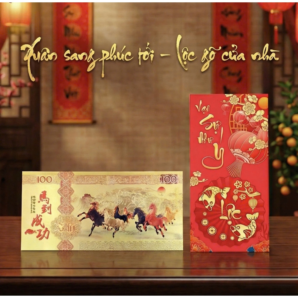 Combo Bao Lì Xì Tết, Phong Bao Lì Xì In Hình Bát Mã Truy Phong Tặng Kèm Bao Xì Đỏ Sang Trọng.