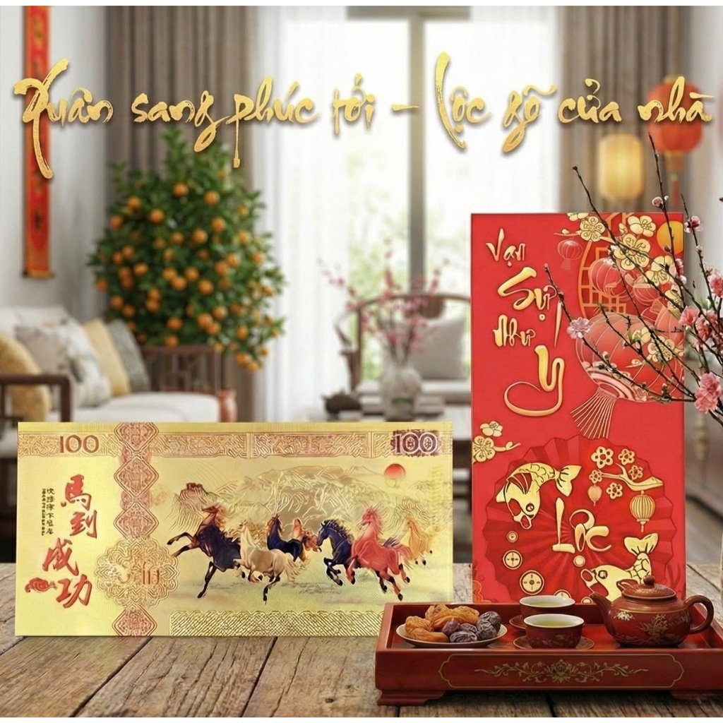 Combo Bao Lì Xì Tết, Phong Bao Lì Xì In Hình Bát Mã Truy Phong Tặng Kèm Bao Xì Đỏ Sang Trọng.