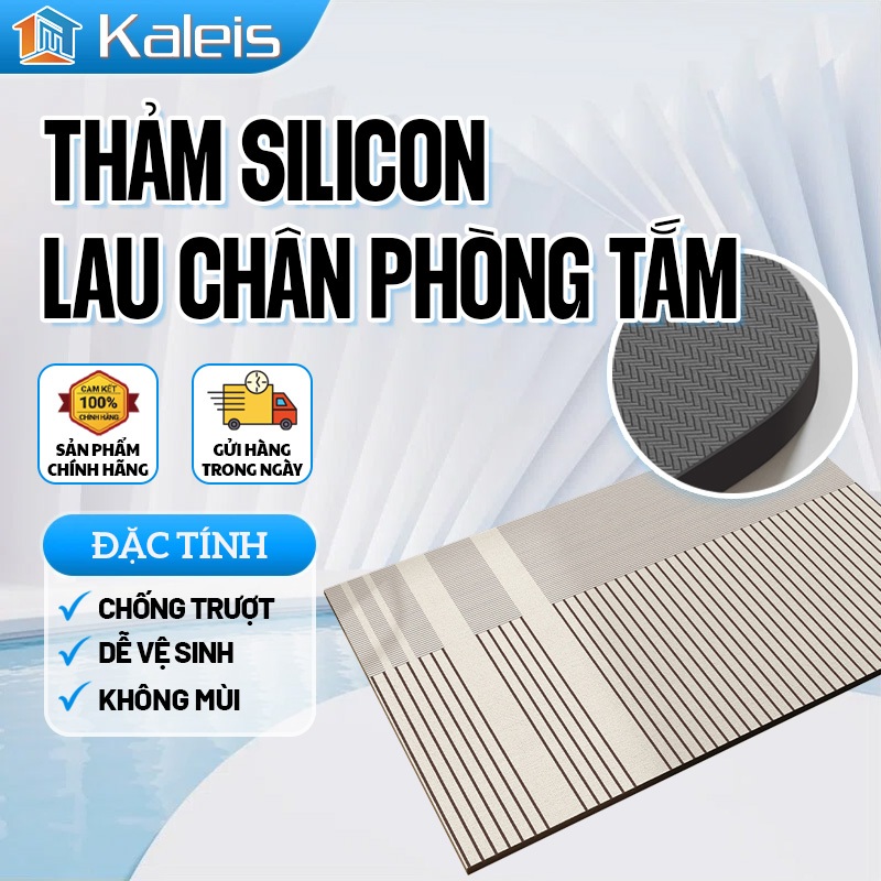 Kaleis Thảm Silicon Lau Chân Cao Cấp – Siêu Thấm Nước, Chống Trượt Đế Cao Su, An Toàn Cho Phòng Tắm & Nhà Bếp