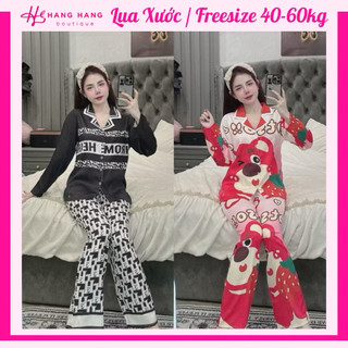 Đồ ngủ nữ 40-60kg, pijama dài tay dài lụa xước mềm mát 60DD11, đồ bộ nữ đồ mặc nhà dễ thương sang chảnh