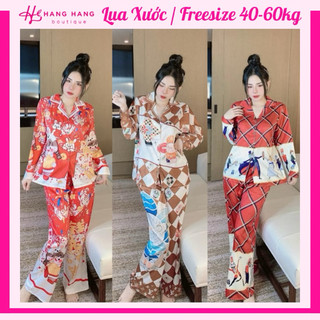 Đồ ngủ nữ 40-60kg, pijama dài tay dài lụa xước mềm mát 60DD11, đồ bộ nữ đồ mặc nhà dễ thương sang chảnh