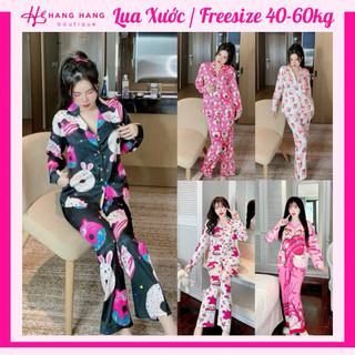 Đồ ngủ nữ 40-60kg, pijama dài tay dài lụa xước mềm mát 60DD11, đồ bộ nữ đồ mặc nhà dễ thương sang chảnh