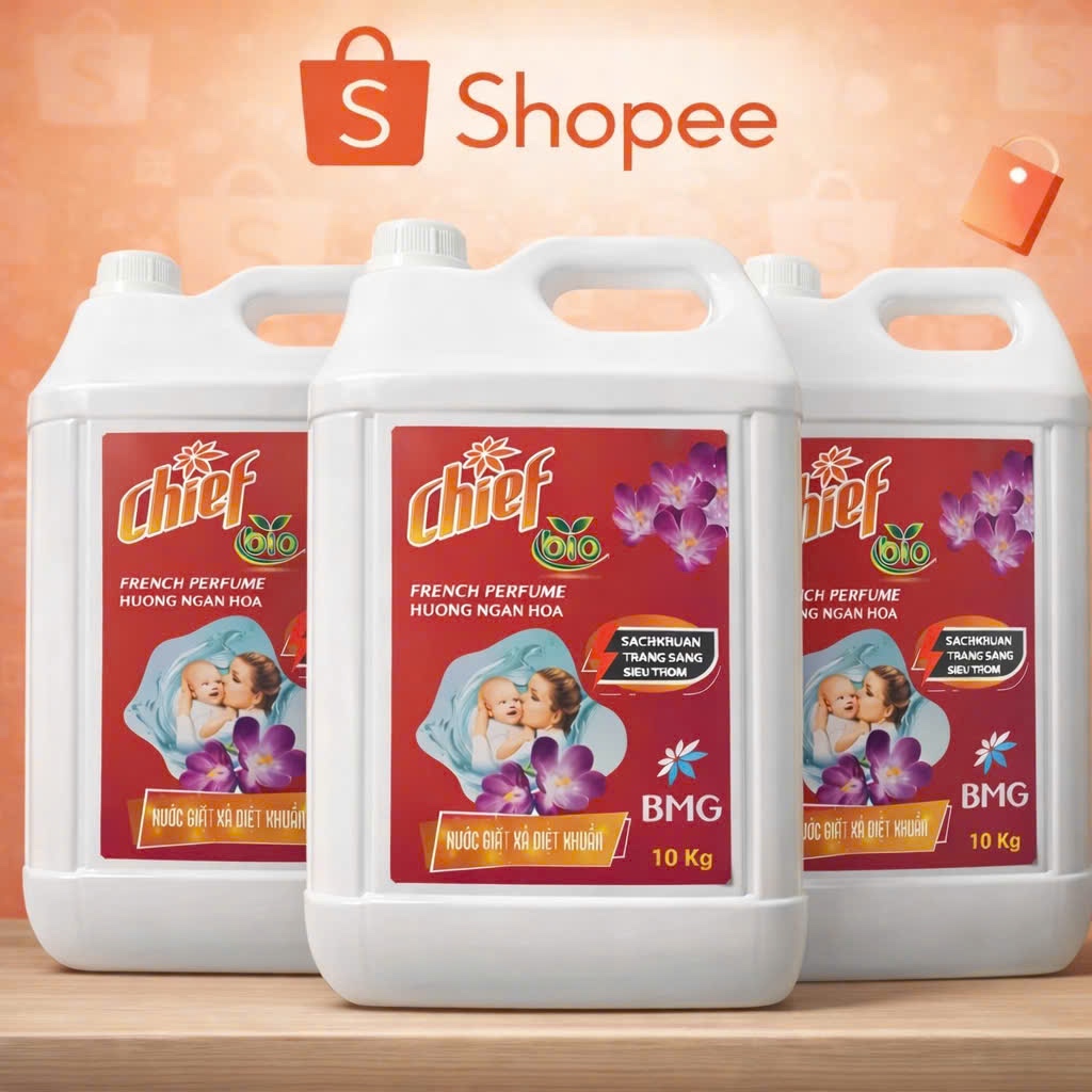 NƯỚC GIẶT XẢ CHIEF BIO 10KG HƯƠNG NƯỚC HOA