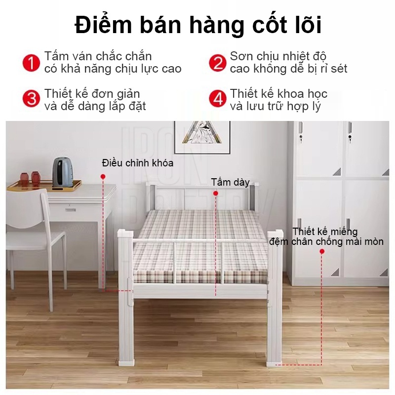 IRON Giường sắt sơn tĩnh điện chắc chắn không rung lắc dễ dàng tháo lắp Cho KTX phòng trọ sinh viên