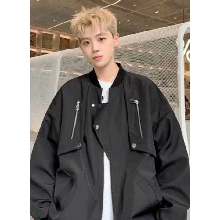 Áo Khoác Bomber Gió 2 Lớp Phối Cúc Bấm Khoá Ngực Đẹp Unisex Nam Nữ Mặc Đi Chơi,Đi Làm Siêu Đẹp