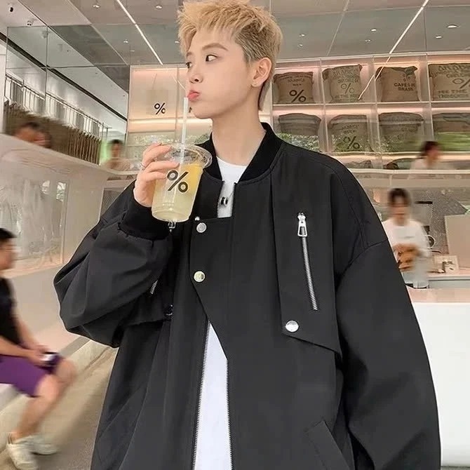 Áo Khoác Bomber Gió 2 Lớp Phối Cúc Bấm Khoá Ngực Đẹp Unisex Nam Nữ Mặc Đi Chơi,Đi Làm Siêu Đẹp