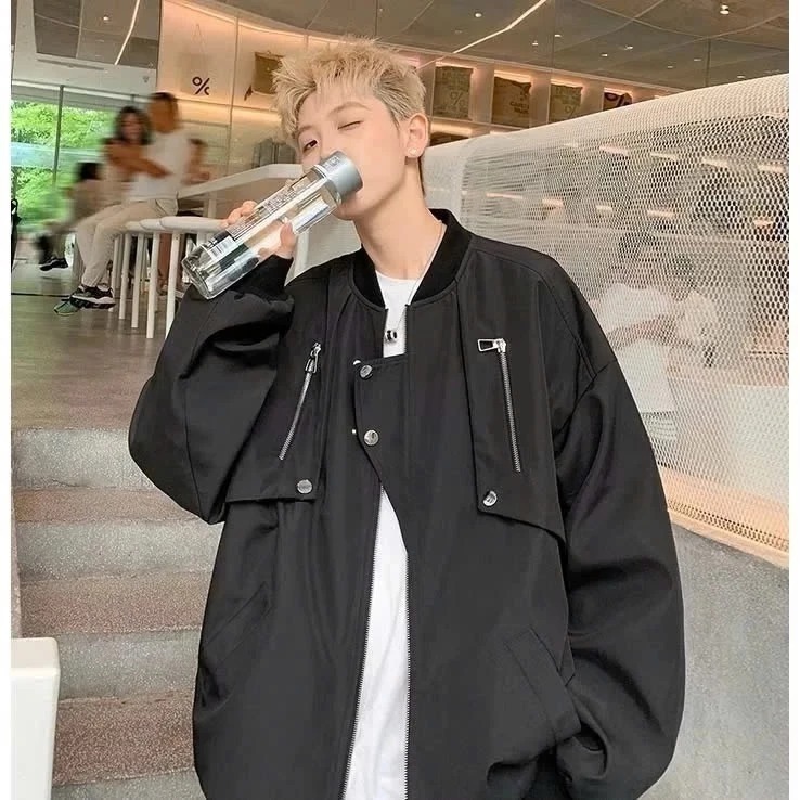Áo Khoác Bomber Gió 2 Lớp Phối Cúc Bấm Khoá Ngực Đẹp Unisex Nam Nữ Mặc Đi Chơi,Đi Làm Siêu Đẹp