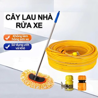 Chổi Rửa Xe Đa Năng 2in1 – Đầu Chổi Xoay 3 Nấc 15°, Sợi Cotton Mềm, Kèm Dây Nước Rửa Xe Ô Tô Xe Máy
