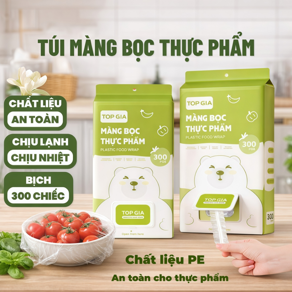 Túi Màng Bọc Thực Phẩm Treo Tường Top Gia 900 Chiếc, Chất Liệu PE An Toàn, Không Mùi, Chịu Nhiệt