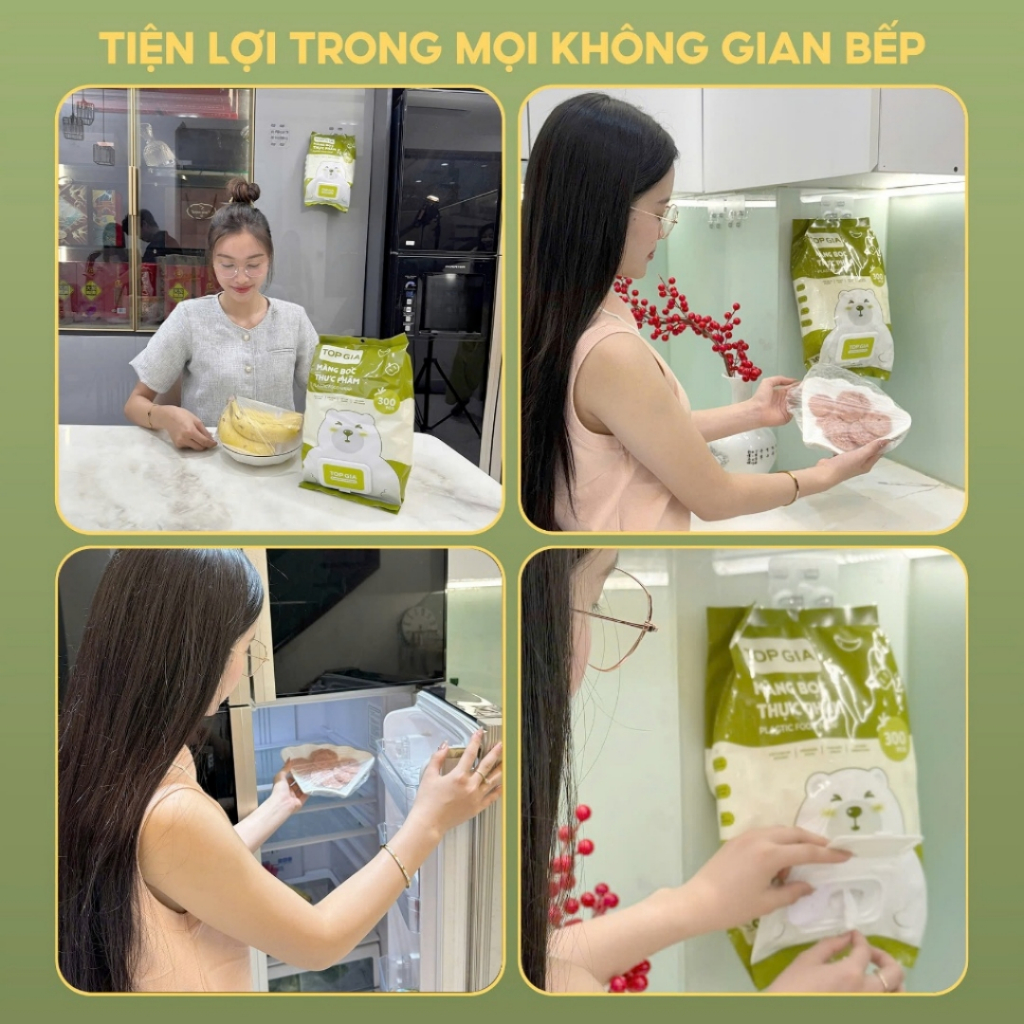 Túi Màng Bọc Thực Phẩm Treo Tường Top Gia 900 Chiếc, Chất Liệu PE An Toàn, Không Mùi, Chịu Nhiệt