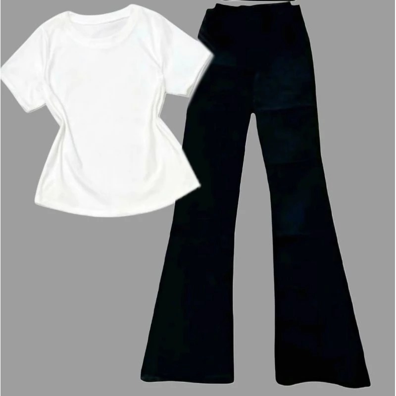 Sét Bộ Áo Babytee Trơn Mặc Đi Chơi Sang Chảnh Mix Quần Ống Loe Ôm Eo Tôn Dáng Basic Siêu Xinh