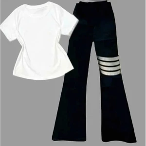 Sét Áo Babytee Trơn Mix Quần Ống Loe Cạp Chun Tôn Eo Tôn Dáng Mặc Đi Chơi Sang Chảnh