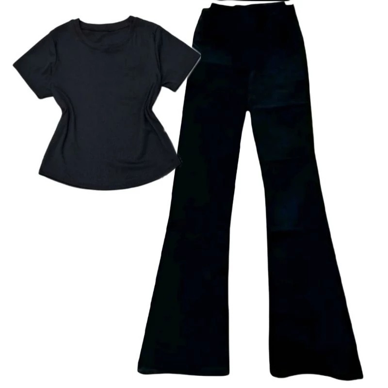 Sét Bộ Áo Babytee Trơn Mặc Đi Chơi Sang Chảnh Mix Quần Ống Loe Ôm Eo Tôn Dáng Basic Siêu Xinh