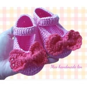 Giày len cho bé từ 0-12 tháng, giày nơ len, giày cho bé - handmade len - crochet