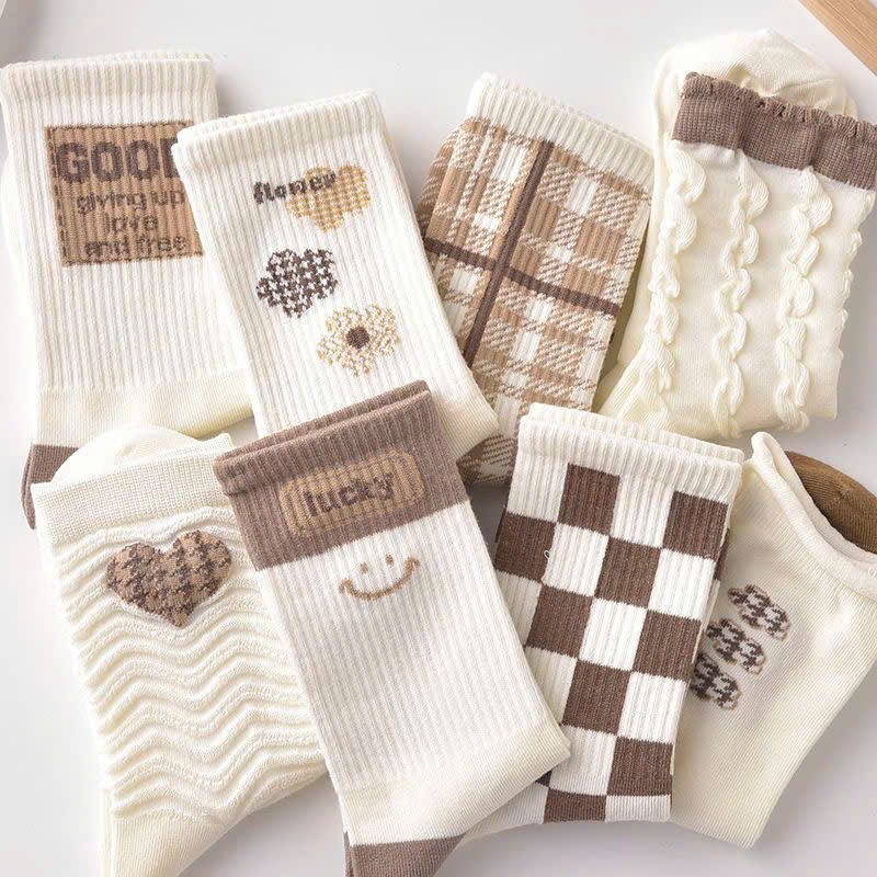et 10 Đôi Tất Nữ Cổ Cao Vintage Tone Nâu – Tất Len Cotton Mềm Mịn, Phối Đồ Mùa Thu Đông