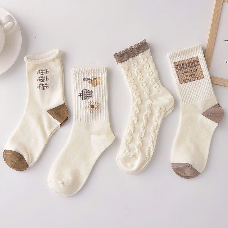 et 10 Đôi Tất Nữ Cổ Cao Vintage Tone Nâu – Tất Len Cotton Mềm Mịn, Phối Đồ Mùa Thu Đông