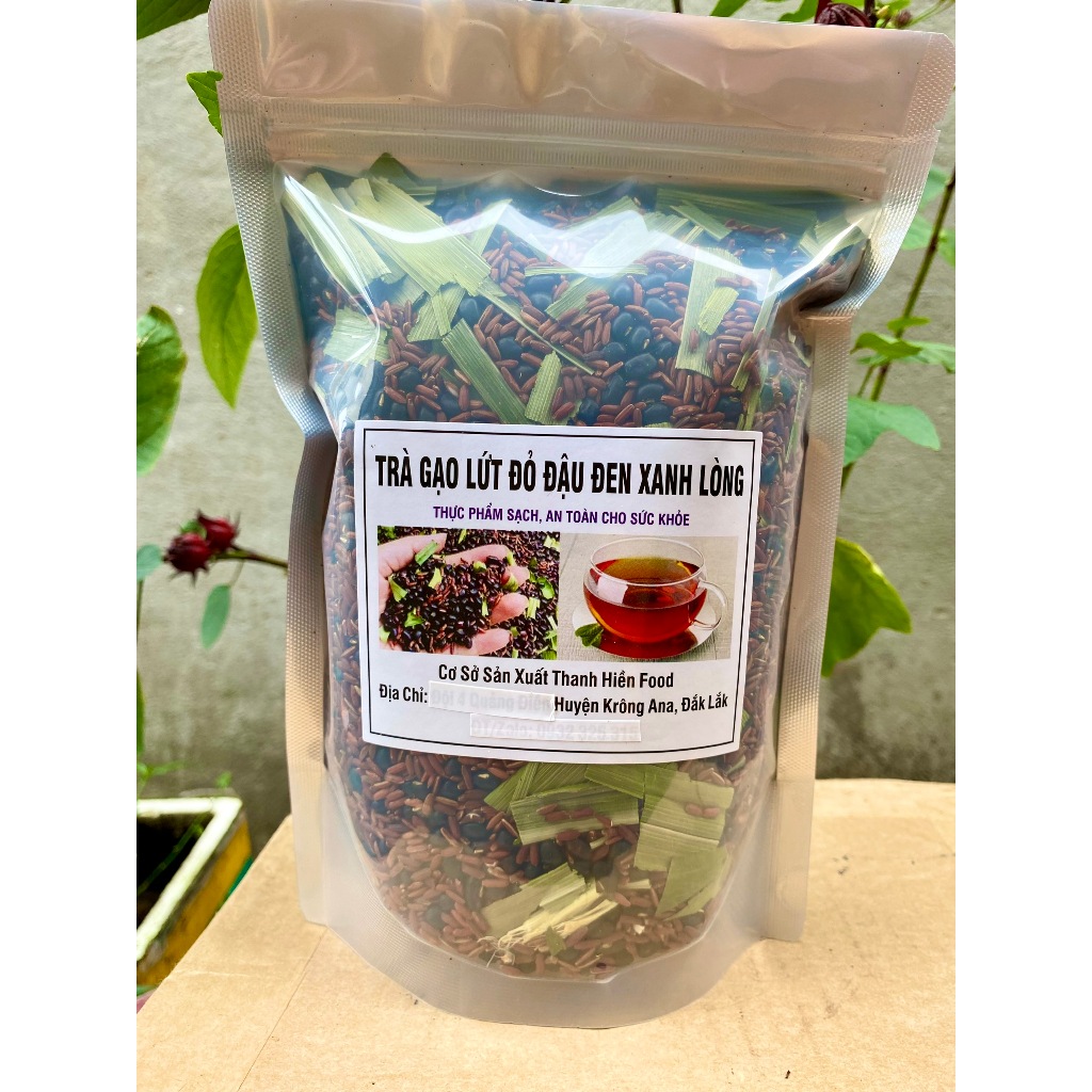 Trà đậu đen xanh lòng và gạo lứt đỏ bịch 1 kg, trà gạo lứt thơm, uống ngon