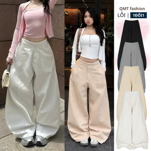 Quần Ống Rộng Nữ Cong Chuẩn Form QMT, Chất Kaki Mềm Mịn, Quần Suông Ống Rộng Cạp Cao Tôn Dáng