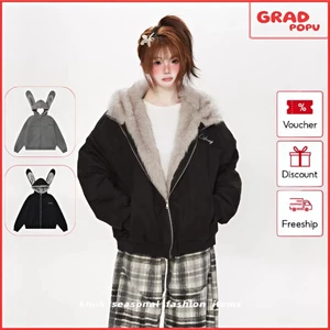 Áo khoácGRADPOPU cotton lót bông có mũ trùm đầu hình tai thỏ tháo rời ấm áp và dễ thương AK626