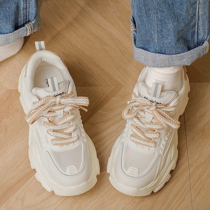 HÀNG CAO CẤP - Giày Sneaker Dad Shoes Trắng – Đế Dày Hack Chiều Cao, Phối Dây Nâu Be