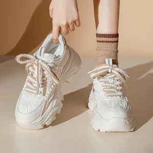 HÀNG CAO CẤP - Giày Sneaker Dad Shoes Trắng – Đế Dày Hack Chiều Cao, Phối Dây Nâu Be