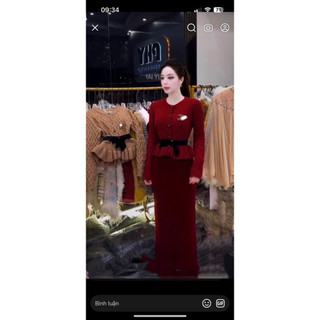 Áo cadigan len cổ tròn dáng peplum kèm nơ nhung