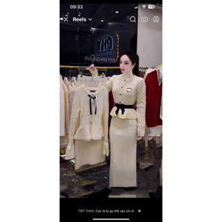 Áo cadigan len cổ tròn dáng peplum kèm nơ nhung