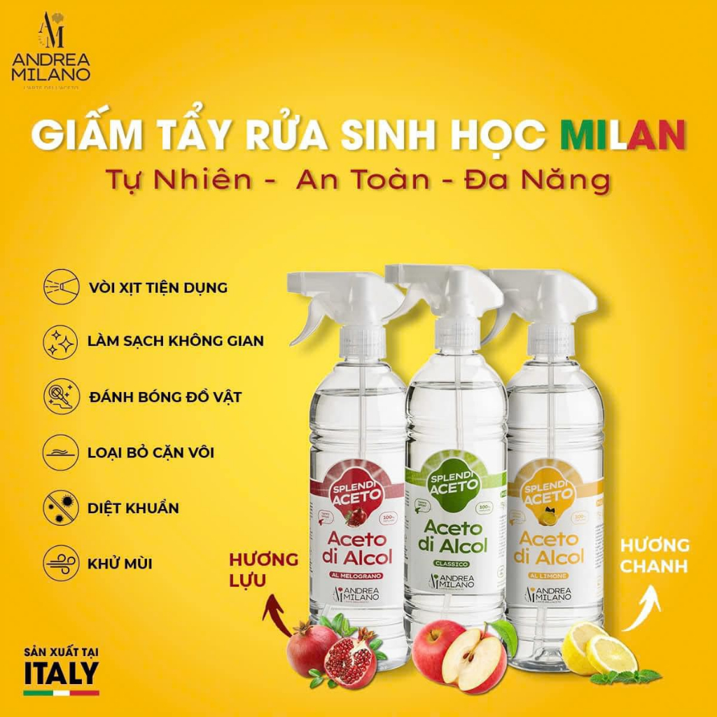 Giấm táo sinh học tẩy rửa đa năng Milan ANDREA MILANO 750ml Spirit Vinegar Multipurpose